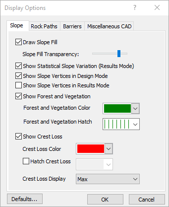 Display Options dialog