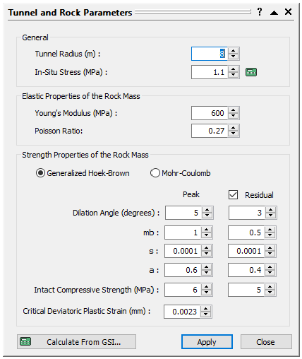Tunnel Parameters Dialog