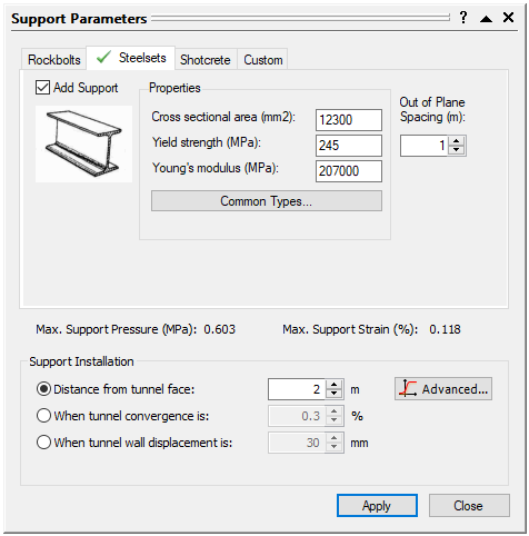 Support Parameters Dialog
