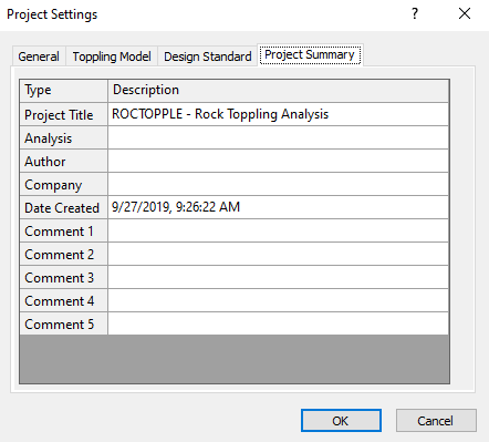 Project Settings dialog