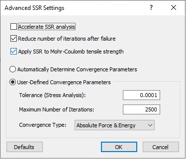 Advanced SSR Settings dialog