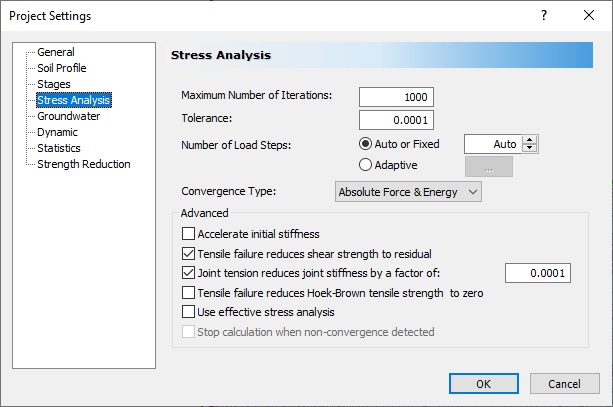 Project Settings stress analysis