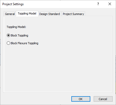Project settings Toppling Model