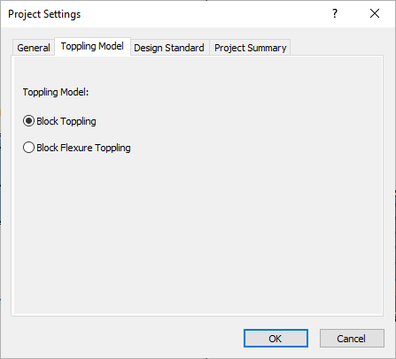 Project settings Toppling Model 