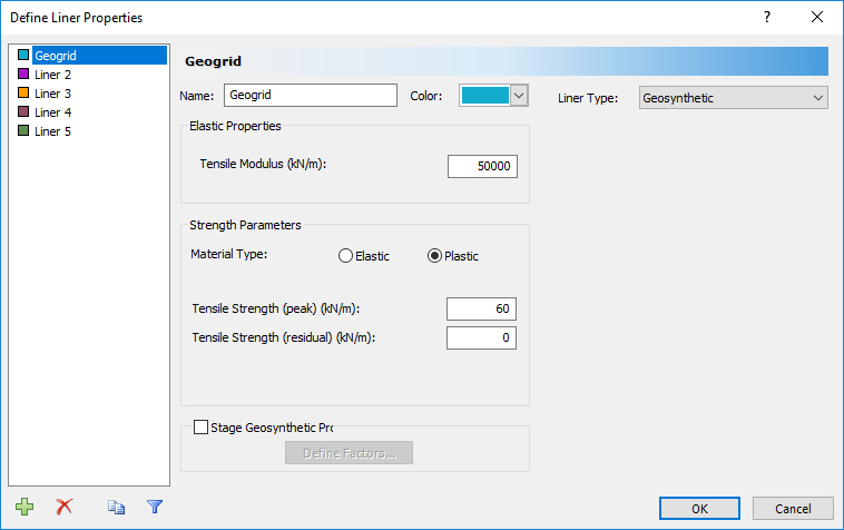Define Liner Properties dialog box