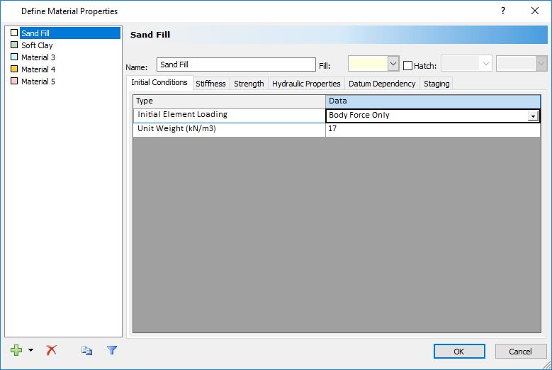 Define Material Properties dialog box