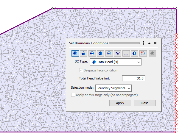 Image of model when Total Head Value= 31.8 meters in the dialog