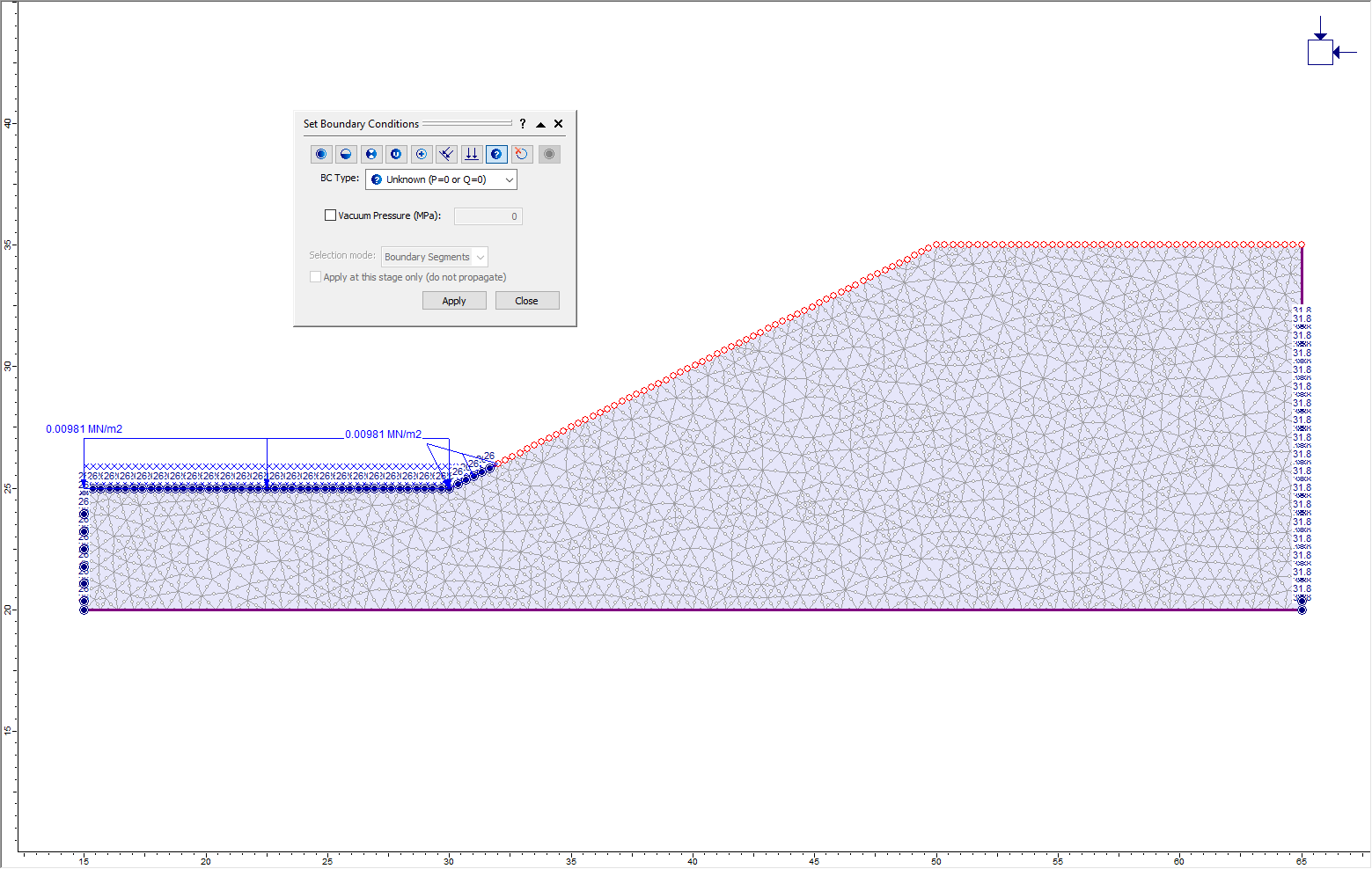 Image of model when selecting the upper two segments of the slope