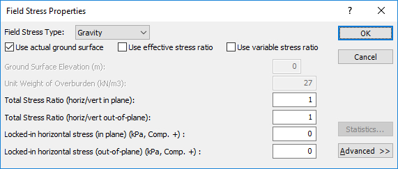 Field Stress Properties dialog box