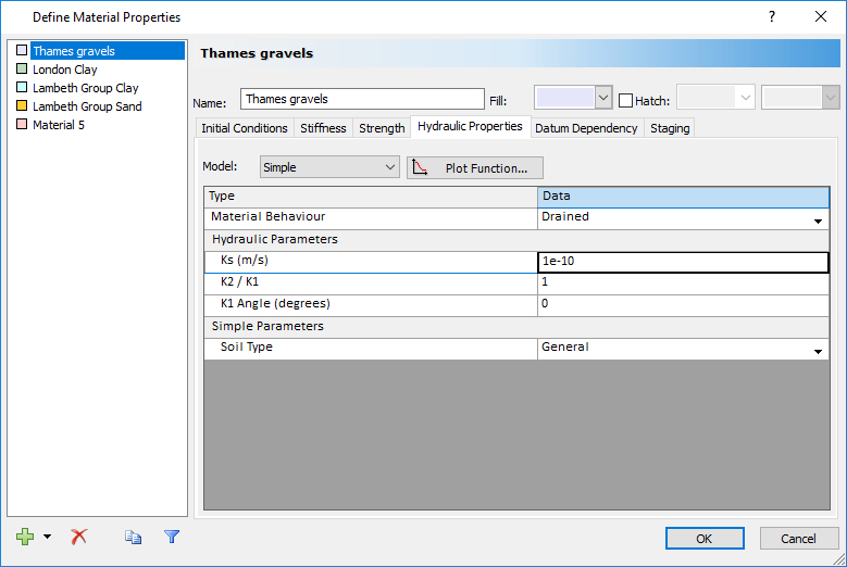 Define Material Properties dialog box