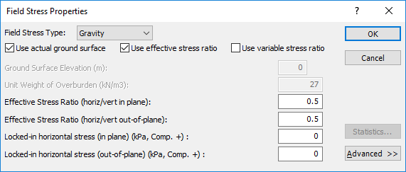 Field Stress Properties dialog box