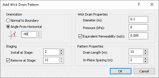 Add Wick Drain Pattern dialog box