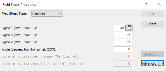 Field Stress Properties dialog box