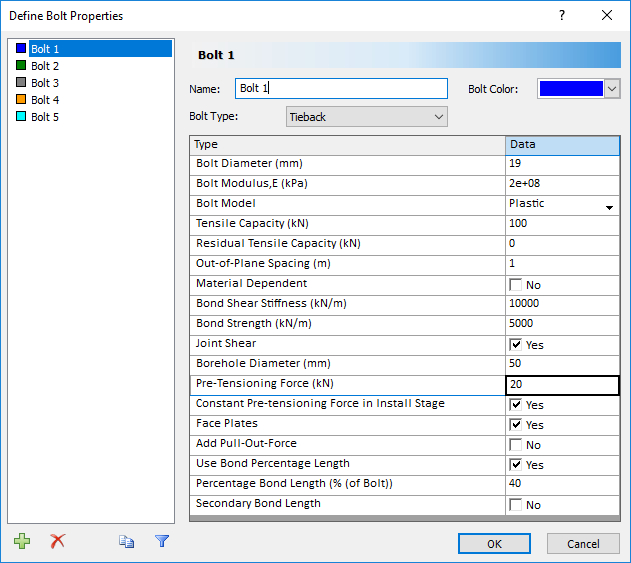 Define Bolt Properties dialog box