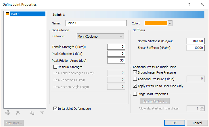 Define Joint Properties dialog box