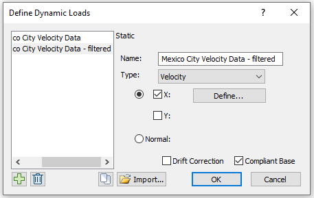 Define Dynamic Loads dialog