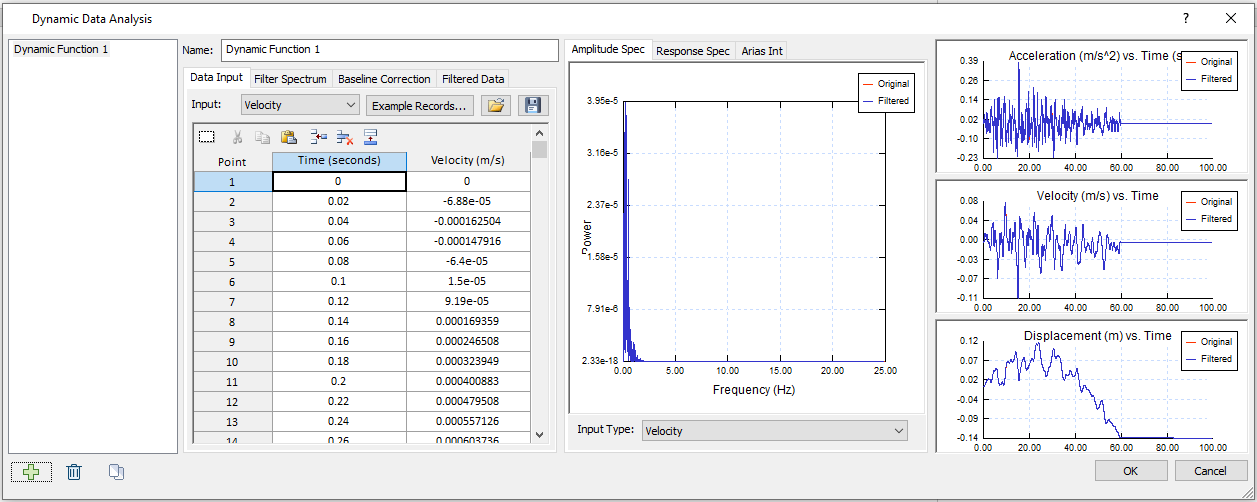 Dynamic Data Analysis dialog
