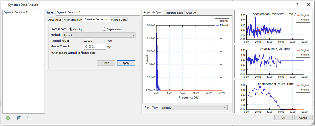 Dynamic Data Analysis dialog