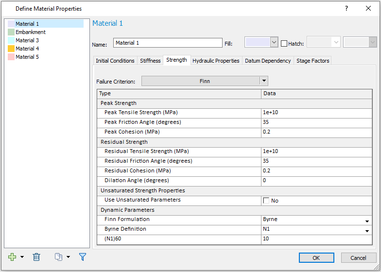 Define Material Properties dialog