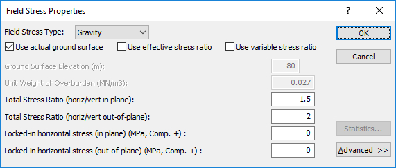 Field Stress Properties dialog