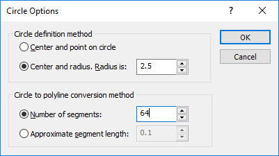Cirle Options dialog