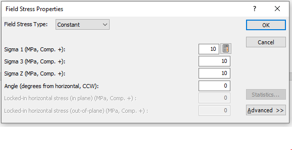 Field Stress Properties dialog