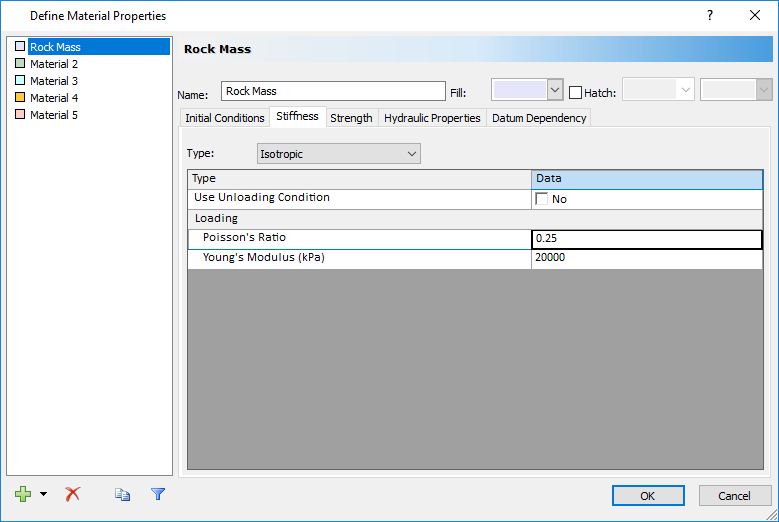 Define Material Properties dialog