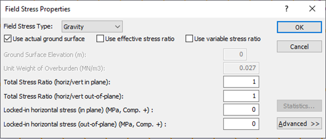 Field Stress Properties dialog