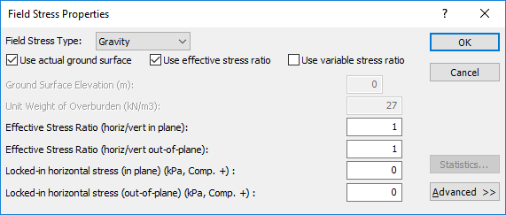 Field Stress Properties dialog box