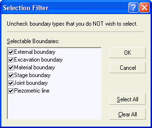 Selection Filter dialog