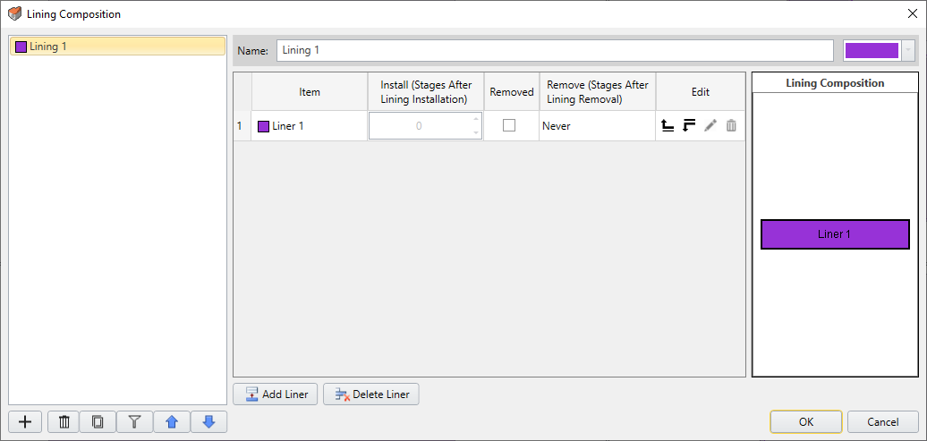 Liner layers dialog 