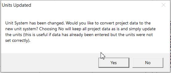 Warning message when changing units