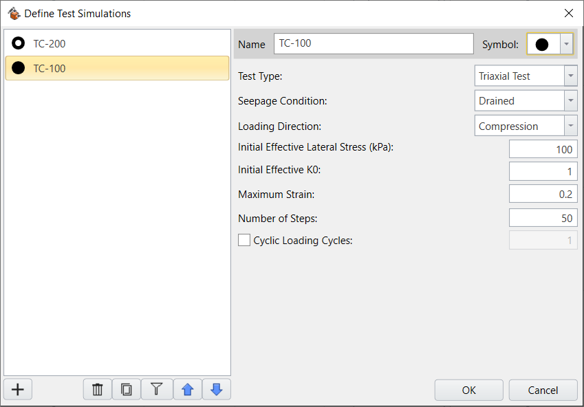 Define Test Simulations dialog box