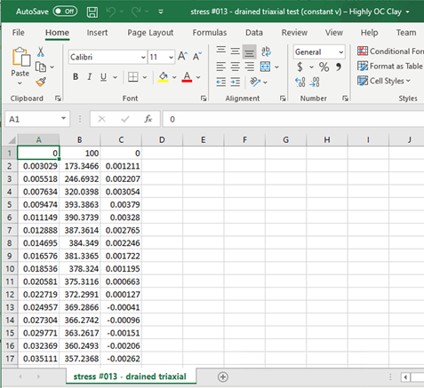 Stress path data in Excel