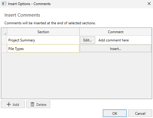 Comments dialog