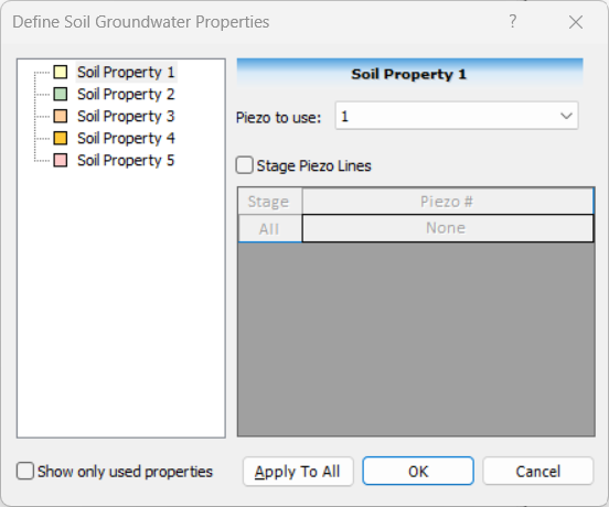 Assign Piezometric Line to Soils dialog