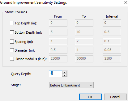 Ground Improvement Sensitivity Settings dialog