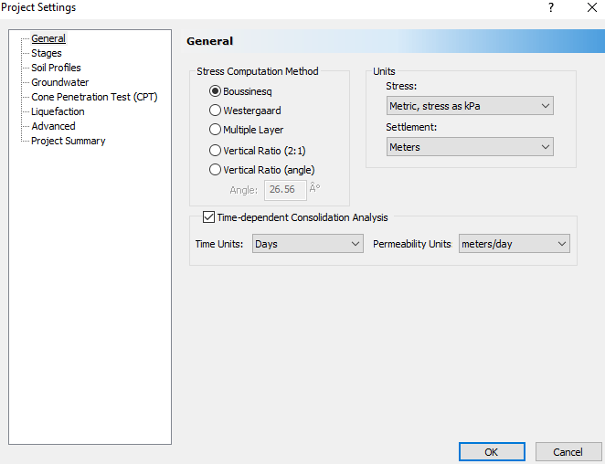 Project Settings dialog - General tab