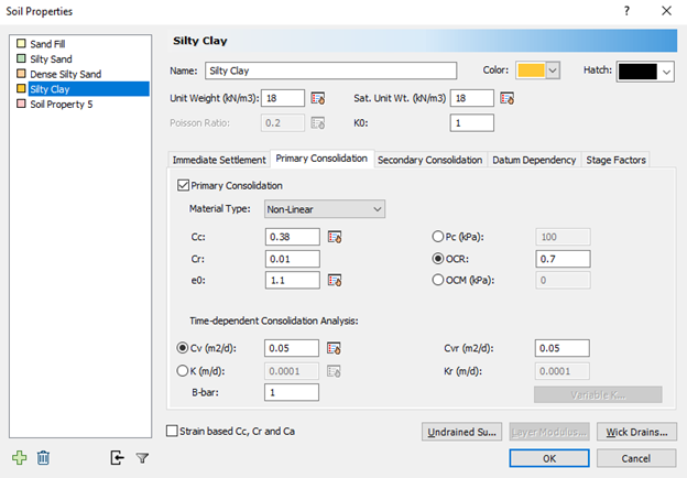 Soil Properties dialog