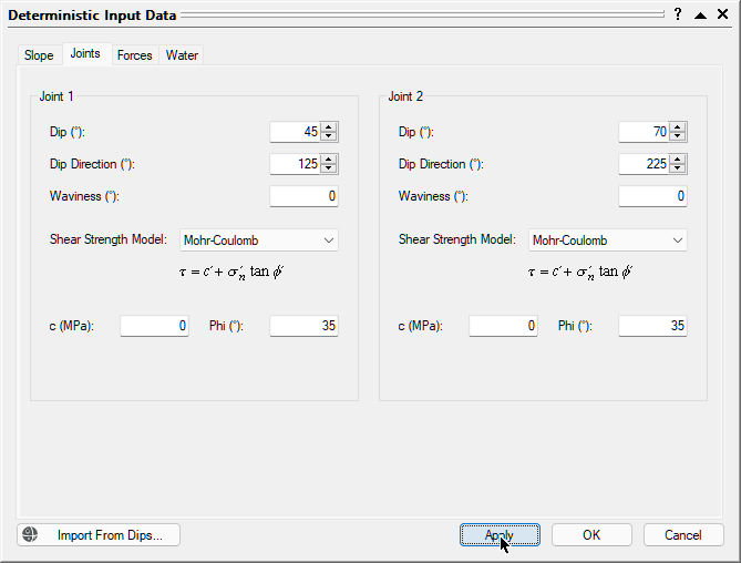 Deterministic Input Data joints dialog