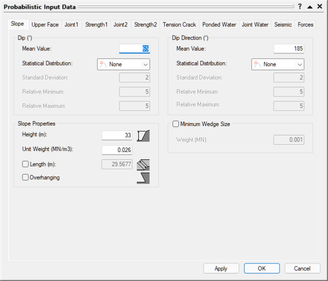 Probabilistic Input Data dialog