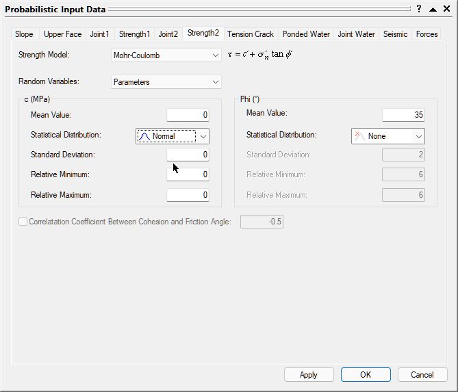 Probabilistic Input Data Strength 2 dialog