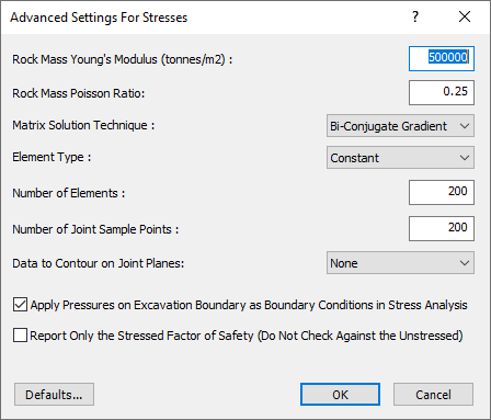 Advanced Settings for Stresses Dialog