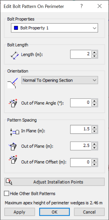 Edit Bolt Pattern on Perimeter Diaolog